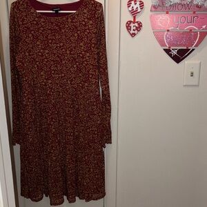 Torrid Burgundy and Gold Floral LS Farmhouse Dress Torrid Size 0